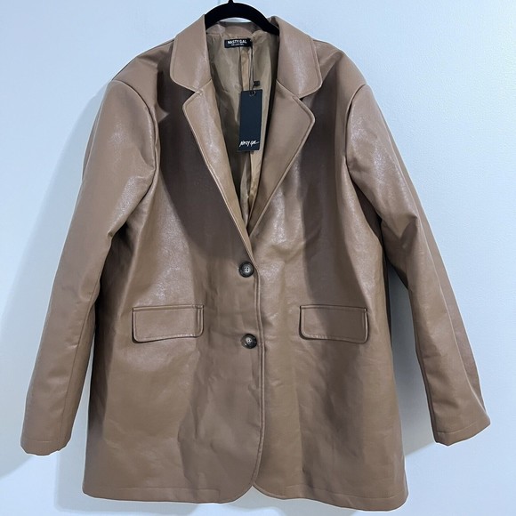Nasty Gal Collection Faux Leather Stone Blazer Size US 10 / UK 14 Jacket Light - Picture 1 of 7